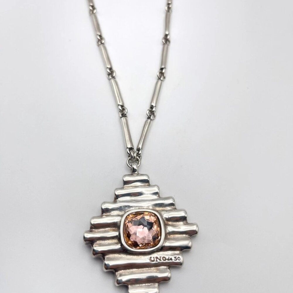 NWT Uno De 50 Bossy Waterfalls Necklace Pink Crystal Silver Plated Links chain - Picture 11 of 16